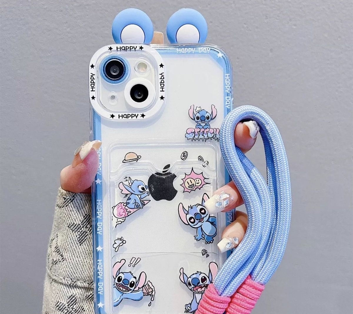 Stitch Silicone iPhone Case with Card & Photo Holder – Shockproof Cover