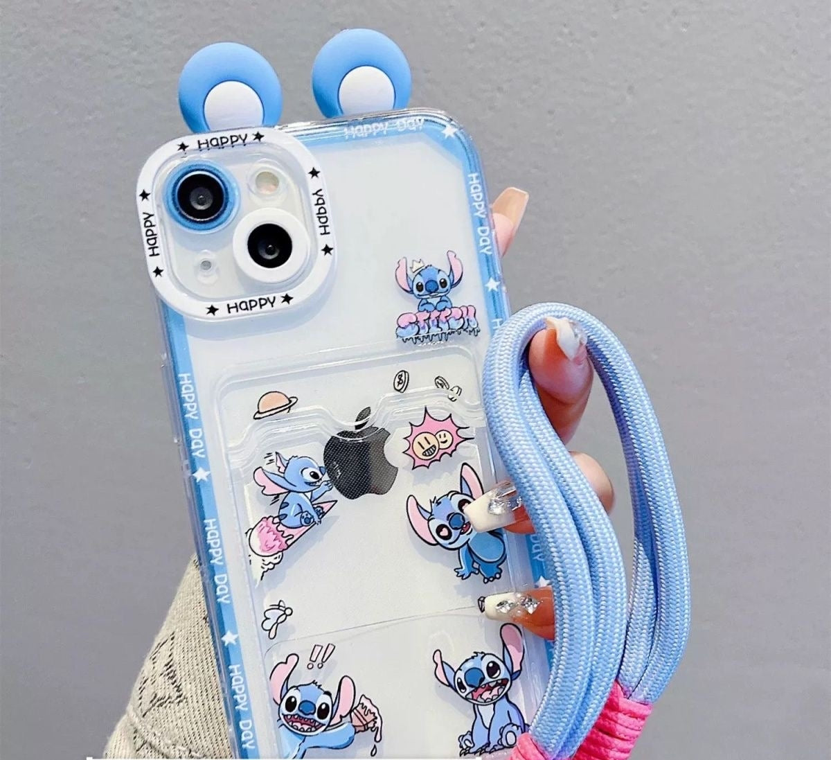 Stitch Silicone iPhone Case with Card & Photo Holder – Shockproof Cover
