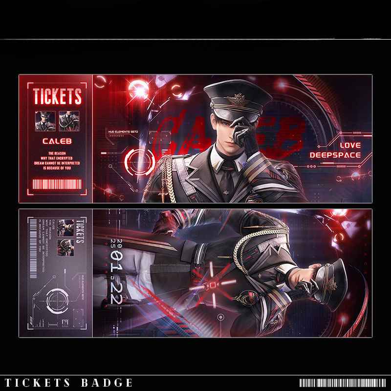 Caleb Badge Far-Space Officer Pin 58mm & Love and Deepspace Pearl Laser Ticket 7*20cm, Game Merchandise
