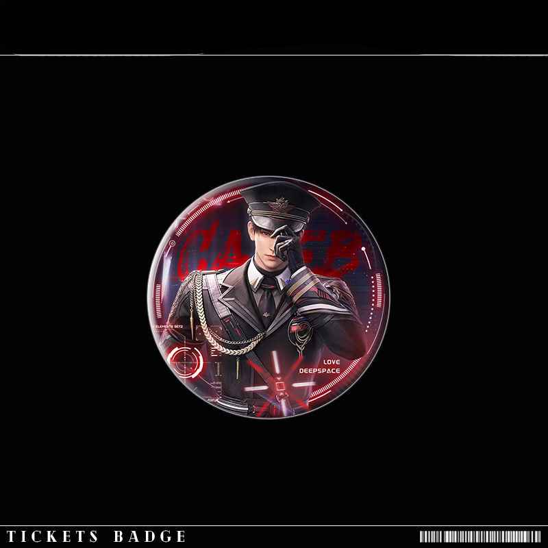 Caleb Badge Far-Space Officer Pin 58mm & Love and Deepspace Pearl Laser Ticket 7*20cm, Game Merchandise