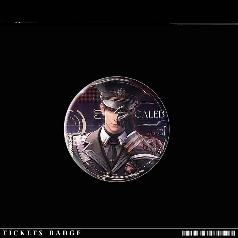 Caleb Badge Far-Space Officer Pin 58mm & Love and Deepspace Pearl Laser Ticket 7*20cm, Game Merchandise