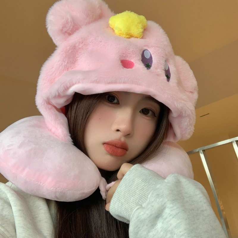 Cute Kirby Hooded U-shaped neck pillow