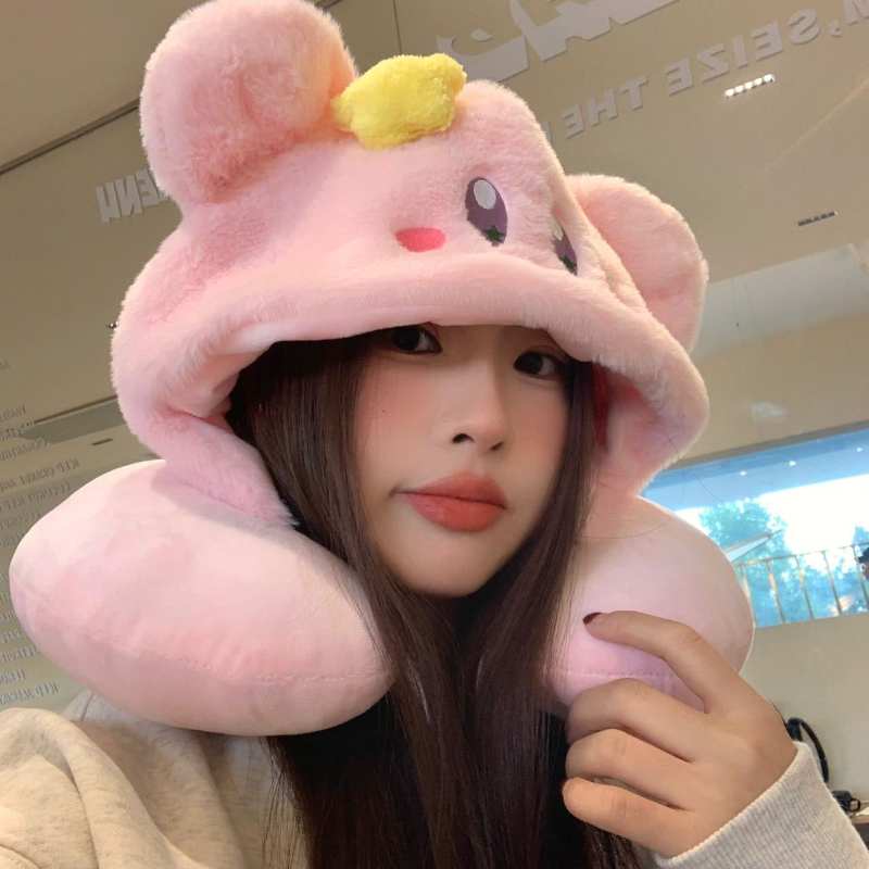 Cute Kirby Hooded U-shaped neck pillow