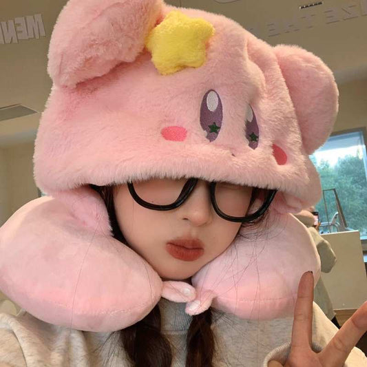 Cute Kirby Hooded U-shaped neck pillow
