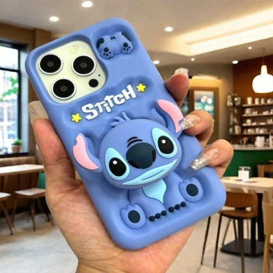 Stitch Full-Body Phone Case with Kickstand – Protective Cartoon Cover for iPhone 16/15/14/13/12/11 Pro