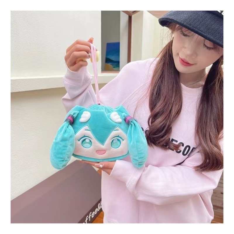Miku Hatsune Anime Plush Drawstring Backpack – Kawaii Shoulder & Crossbody Bag for Girls