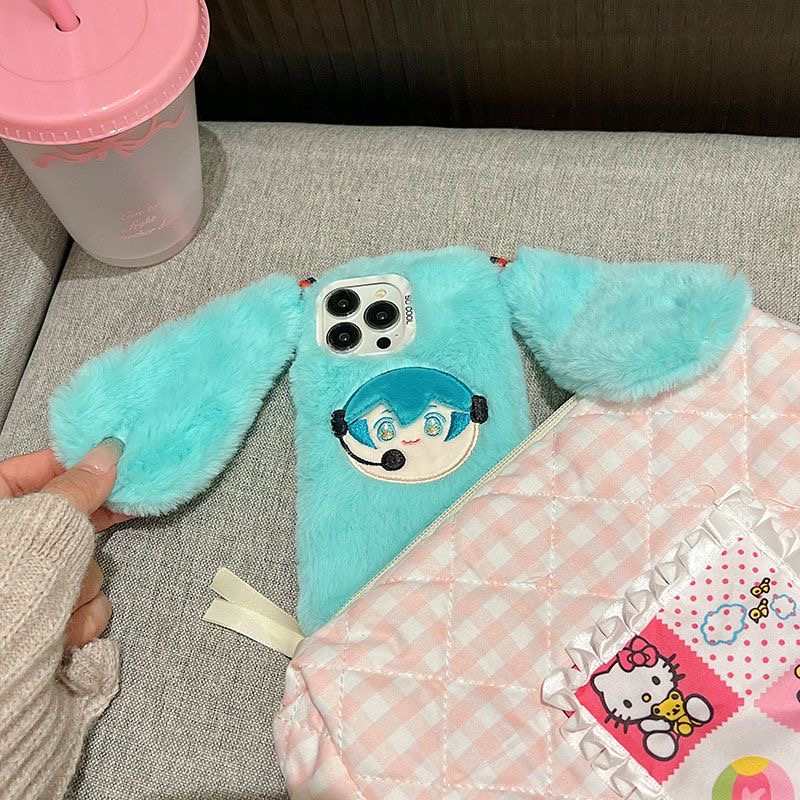 Hatsune Miku Plush Phone Case for iPhone 17 Pro Max/16/15 – Cute Warm Furry Cover