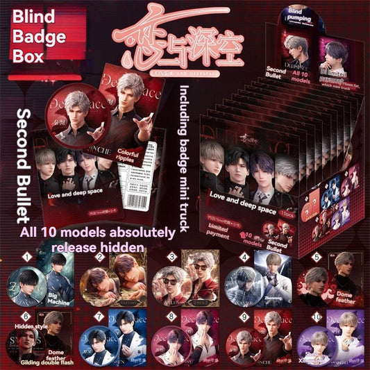 Love and Deep Space Anime Double Sparkle Badge Blind Box – 75mm Sylus Tinplate Pin with Protective Sleeve