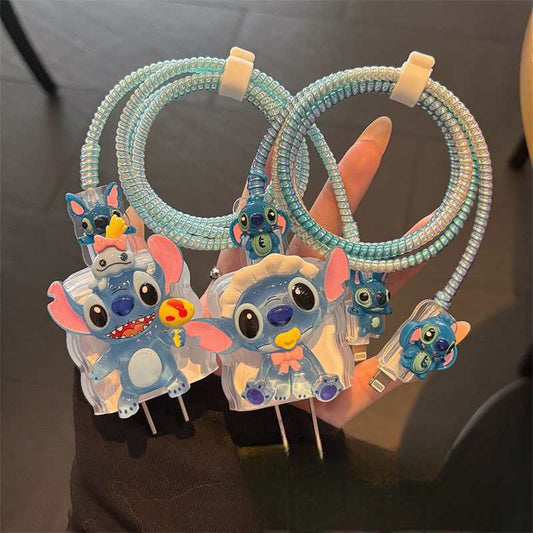 Stitch 20W Fast Charger Cable Protector for iPhone 16/15/14 Pro & iPad – Anti-Break Silicone Cover