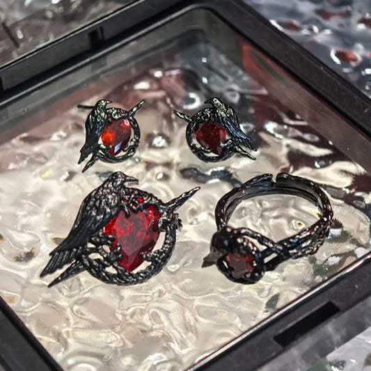 Sylus Mephisto Brooch, Pin, Earrings, Ring, Non-Pierced Ear Clips, Necklace – Complete Jewelry Set