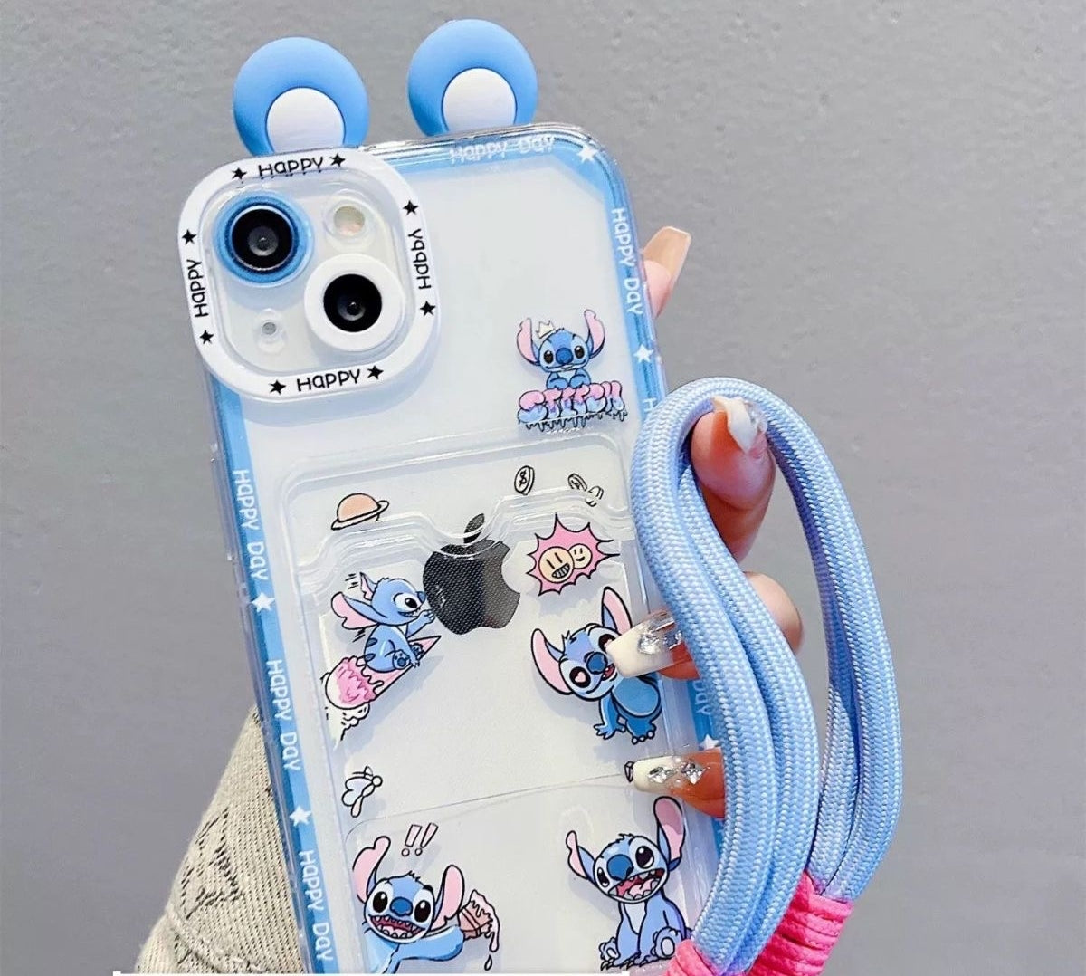 Stitch Silicone iPhone Case with Card & Photo Holder – Shockproof Cover