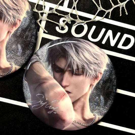 Sylus Badge 75mm | Reflective Glitter Pin | Love and Deep Space Fan Gift