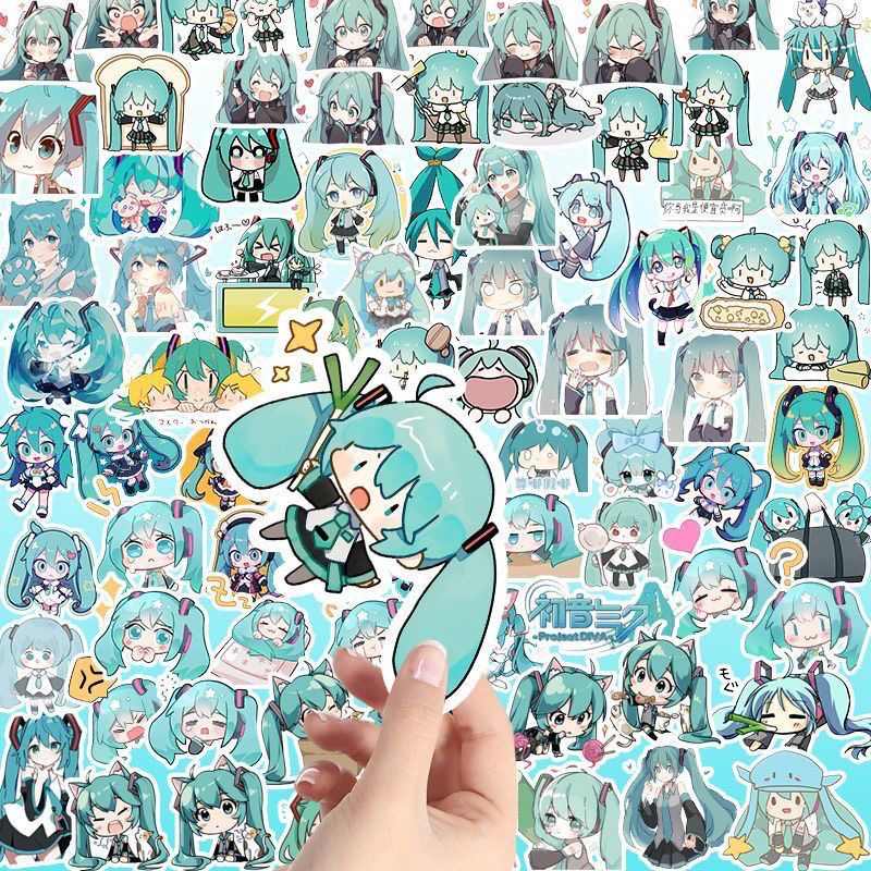 100pcs Cute Miku Hatsune Stickers – Waterproof DIY Laptop, Phone & Water Bottle Decals