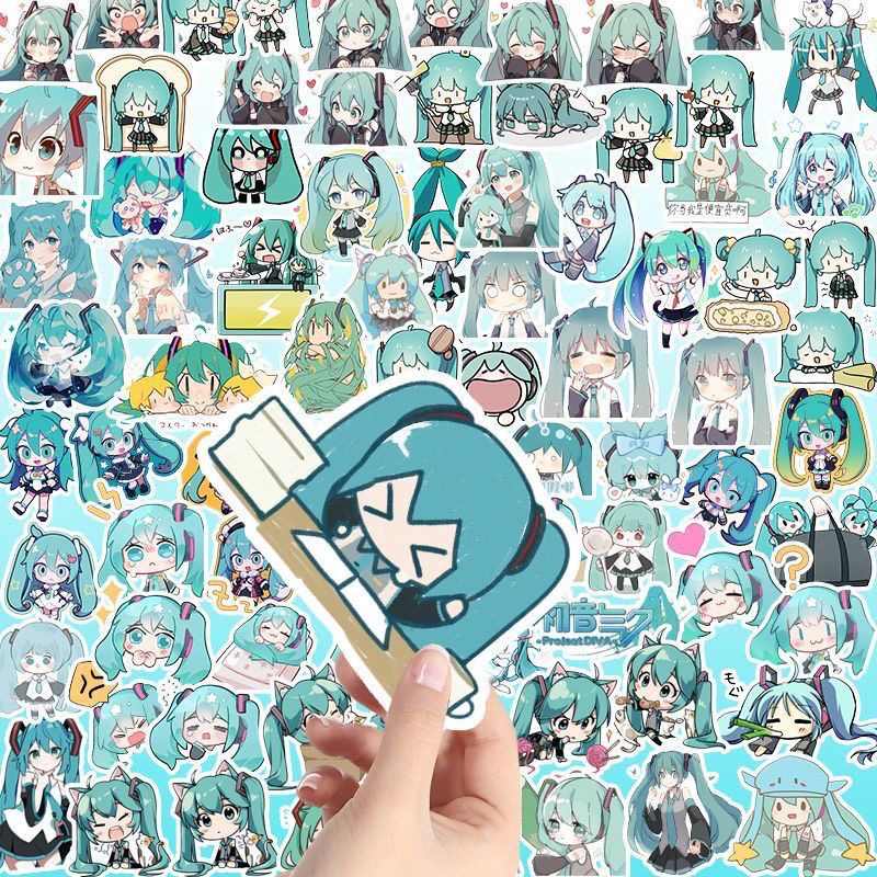 100pcs Cute Miku Hatsune Stickers – Waterproof DIY Laptop, Phone & Water Bottle Decals
