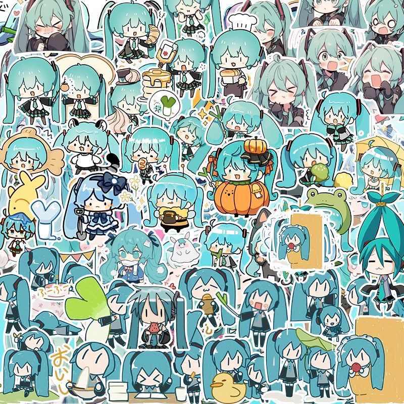 100pcs Cute Miku Hatsune Stickers – Waterproof DIY Laptop, Phone & Water Bottle Decals
