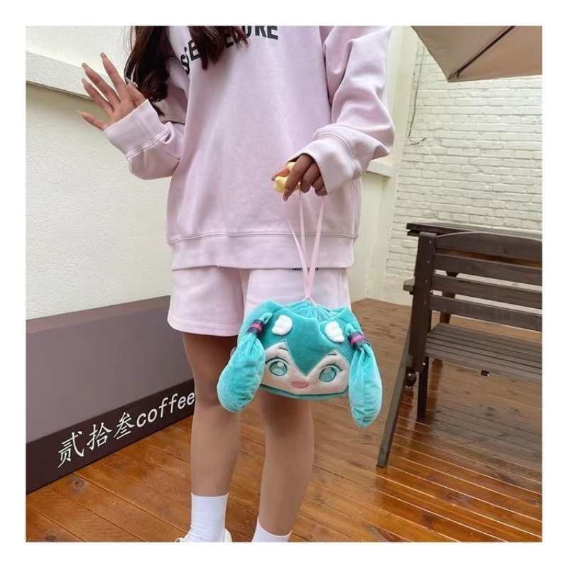 Miku Hatsune Anime Plush Drawstring Backpack – Kawaii Shoulder & Crossbody Bag for Girls