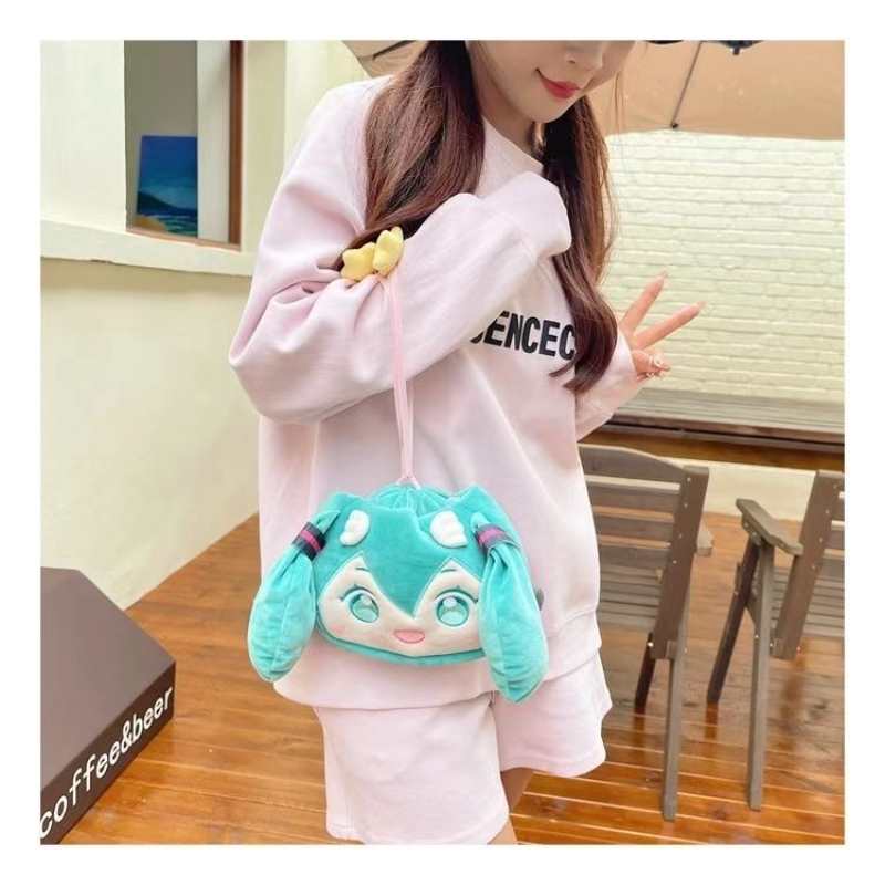 Miku Hatsune Anime Plush Drawstring Backpack – Kawaii Shoulder & Crossbody Bag for Girls