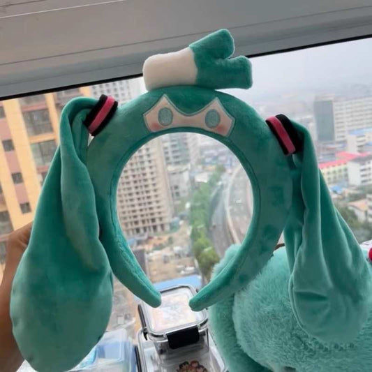 Miku Hatsune Plush Headband Cute Cartoon Hairband for Face Wash & Cosplay 2026