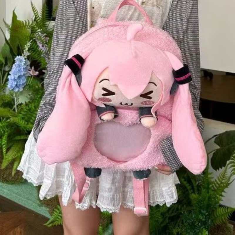Miku Hatsune Cute Plush Backpack – Smiling Eyes Cartoon School Bag Large Capacity