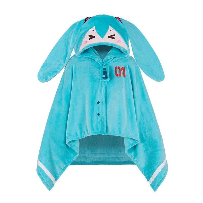 Hatsune Miku Anime Cloak Blanket – Cartoon Hooded Fleece Throw & Soft Plush Pillow