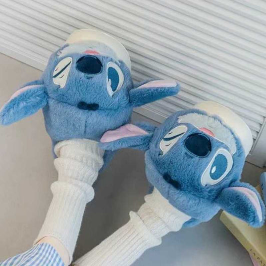Cute Plush Stitch-Inspired Winter Slippers  – Soft, Warm, Lightweight Indoor House Shoes