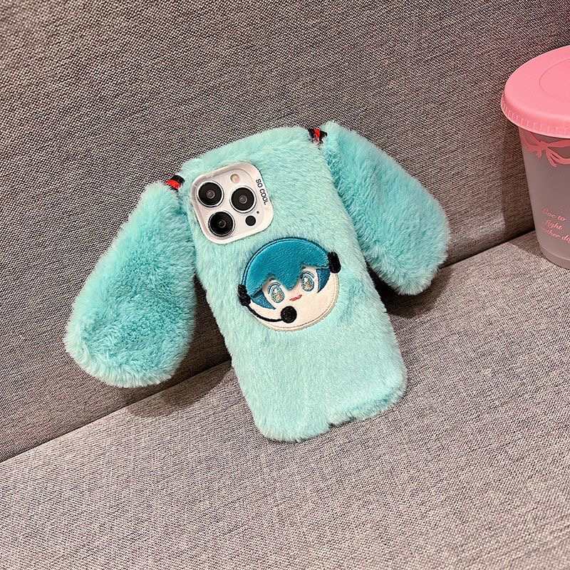 Hatsune Miku Plush Phone Case for iPhone 17 Pro Max/16/15 – Cute Warm Furry Cover