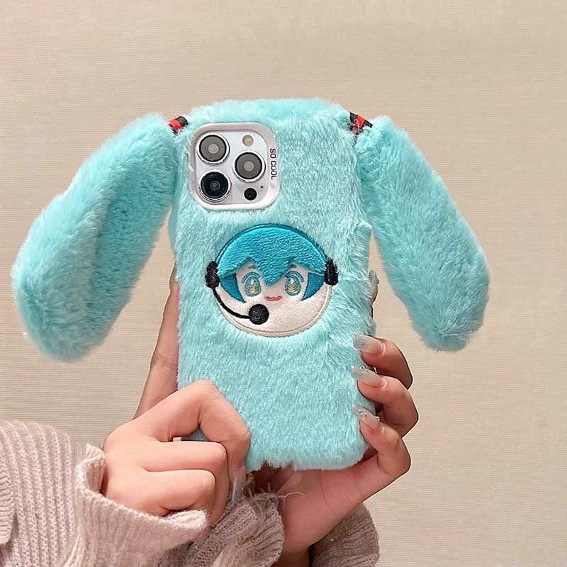 Hatsune Miku Plush Phone Case for iPhone 17 Pro Max/16/15 – Cute Warm Furry Cover