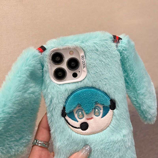 Hatsune Miku Plush Phone Case for iPhone 17 Pro Max/16/15 – Cute Warm Furry Cover