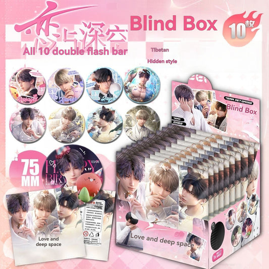 Love and Deep Space Anime Double Sparkle Badge Blind Box – 75mm Tinplate Pin with Protective Sleeve